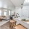 a room with stools and a counter